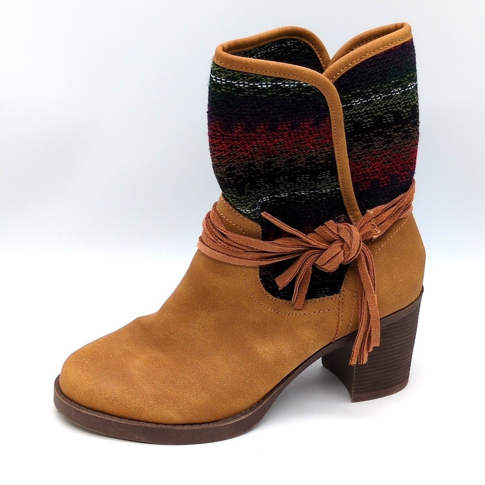 Sugar Shoes Womens Holly Brown 7.5‎ Southwestern Boots Aztec Ankle Foldover